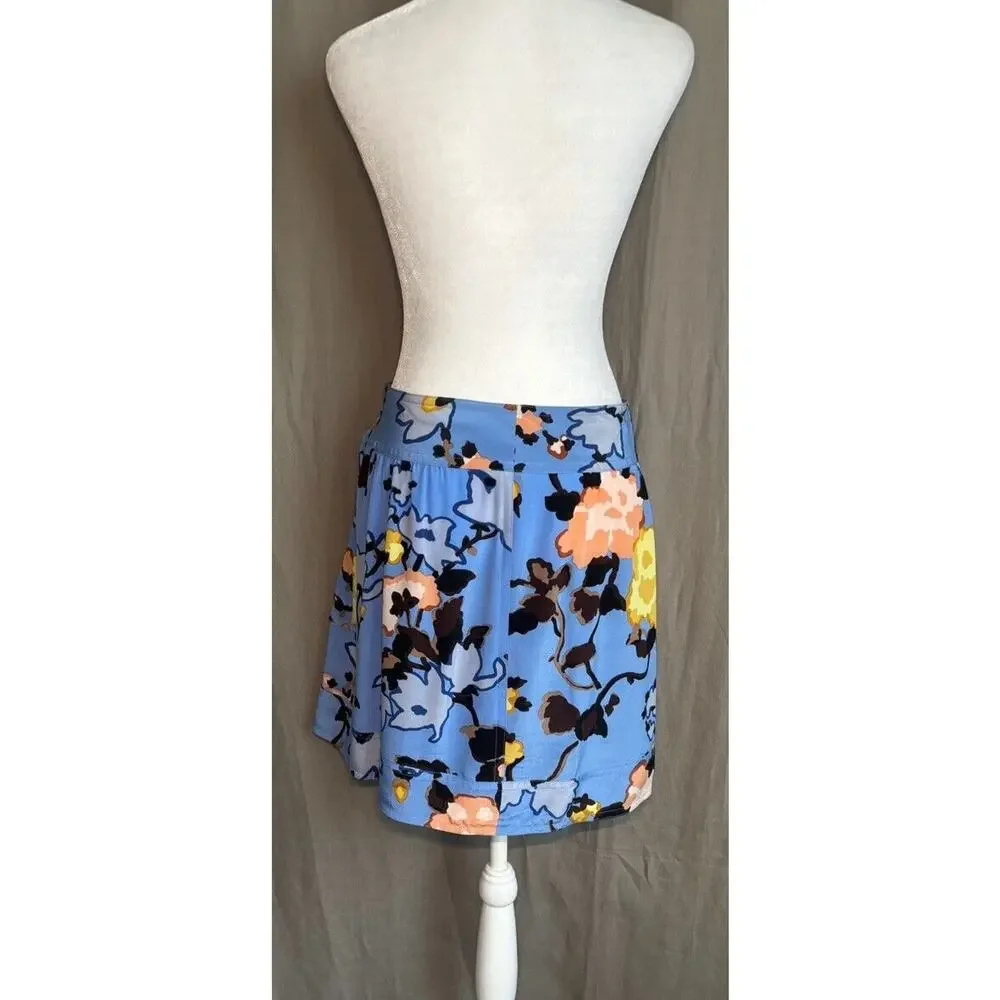 Missoni Italy Valentino Y2K Vintage Blue Floral Print Silk Mini Skirt Waist 30”